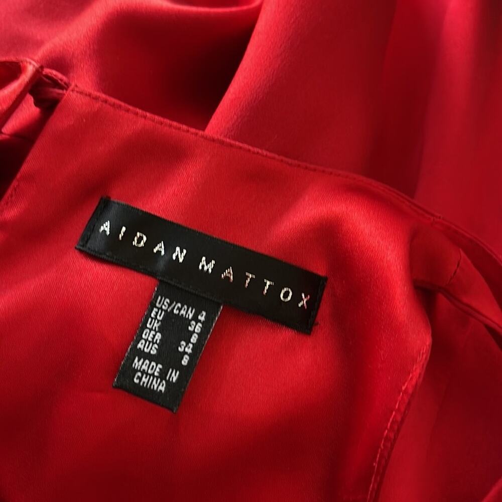 AIDAN MATTOX Red 100% Silk Asymmetrical Sleeveless Women’s Dress - Picture 3 of 13